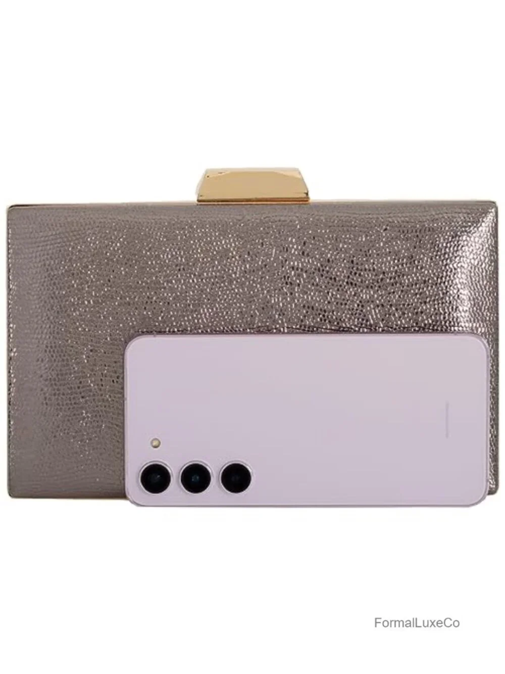 Metallic Material Hard Case Evening Party Clutch with Crossbody Chain
